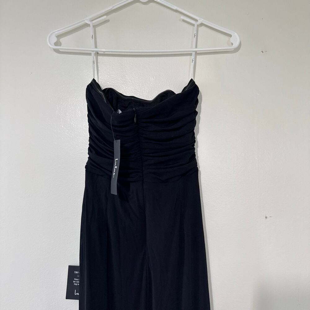 NWT Lulus Epitome of Allure Black Mesh Strapless Ruched Maxi Dress Size Small - Picture 7 of 11